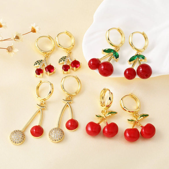 Wholesale Jewelry Simple Fruit Style Copper Zircon Earrings With Electroplating