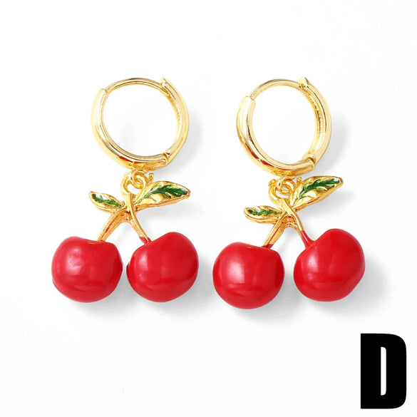 Wholesale Jewelry Simple Fruit Style Copper Zircon Earrings With Electroplating