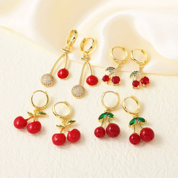 Wholesale Jewelry Simple Fruit Style Copper Zircon Earrings With Electroplating