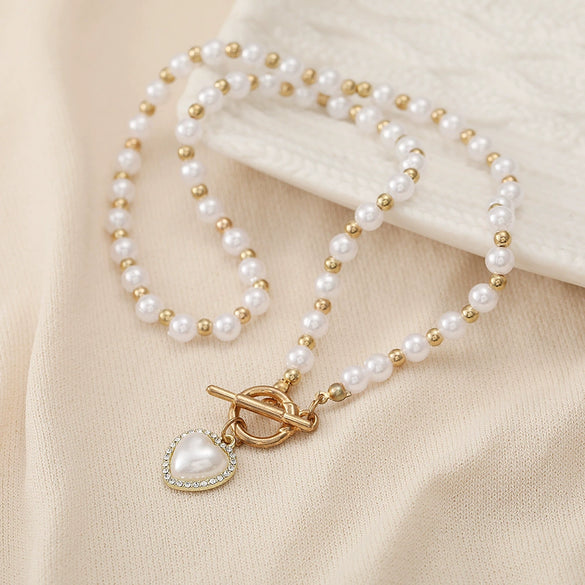 Wholesale Jewelry Simple Geometric Alloy Resin Pearl Necklace With Electroplating And Diamondembedded