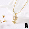 Wholesale Jewelry Simple Geometric Copper Dragonfly And Flower Pendant Necklace With Regular Chain And Electroplating
