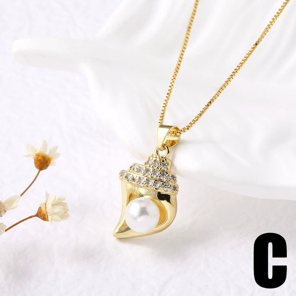 Wholesale Jewelry Simple Geometric Copper Dragonfly And Flower Pendant Necklace With Regular Chain And Electroplating