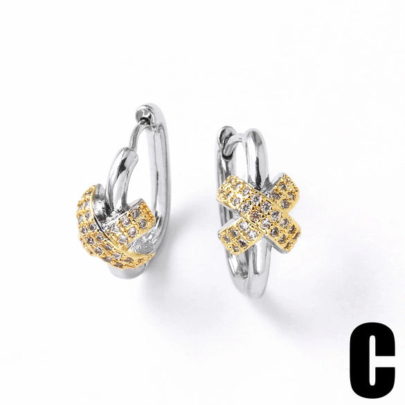 Wholesale Jewelry Simple Geometric Copper 18K Gold Plated Cross Butterfly Zircon Earrings