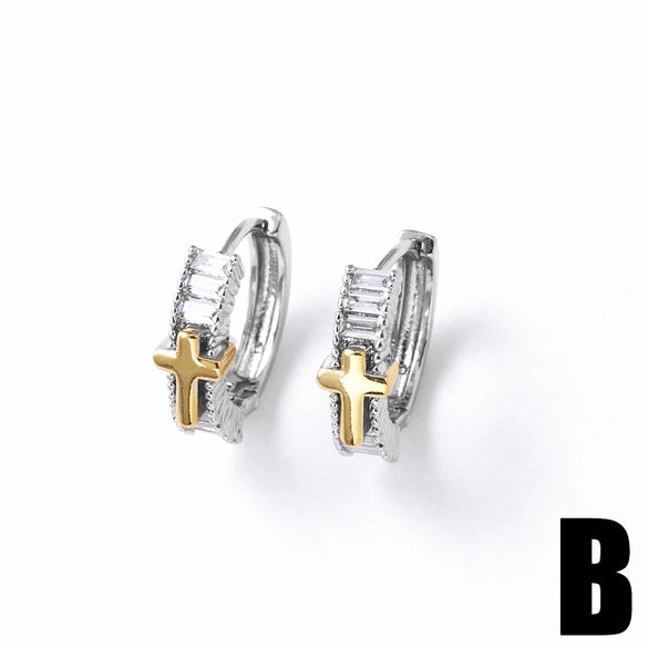 Wholesale Jewelry Simple Geometric Copper 18K Gold Plated Cross Butterfly Zircon Earrings
