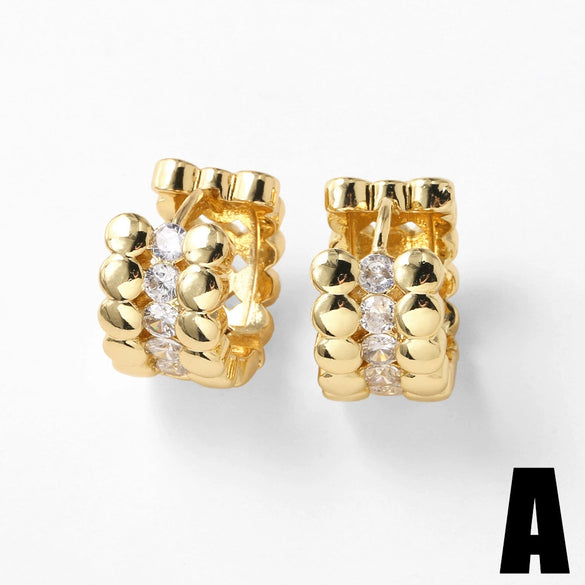 Wholesale Jewelry Simple Geometric Copper 18K Gold Plated Inlaid Zircon Earrings For Women