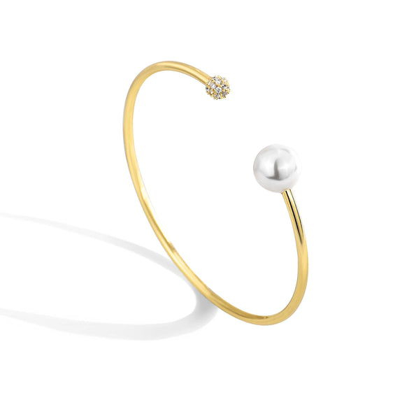 Wholesale Jewelry Simple Geometric Copper 18K Gold Plated Round Bead Opening Bracelet