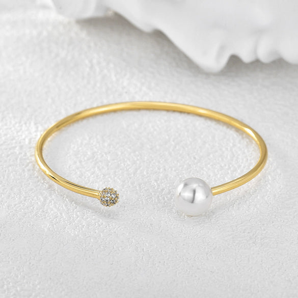 Wholesale Jewelry Simple Geometric Copper 18K Gold Plated Round Bead Opening Bracelet