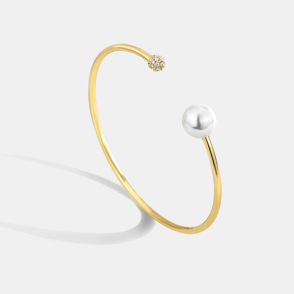 Wholesale Jewelry Simple Geometric Copper 18K Gold Plated Round Bead Opening Bracelet