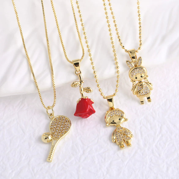 Wholesale Jewelry Simple Geometric Copper Rose Pendant Necklace With Box Chain And Electroplating For Boys And Girls