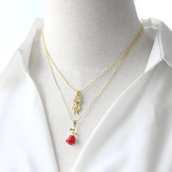 Wholesale Jewelry Simple Geometric Copper Rose Pendant Necklace With Box Chain And Electroplating For Boys And Girls