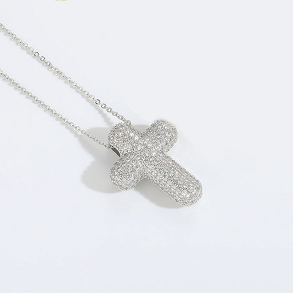 Wholesale Jewelry Simple Geometric Copper Zirconia Mixed Gemstone Setting Cross Pendant Ochain Ladies Necklace