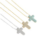 Wholesale Jewelry Simple Geometric Copper Zirconia Mixed Gemstone Setting Cross Pendant Ochain Ladies Necklace