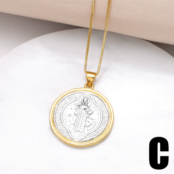 Wholesale Jewelry Simple Geometric Cross Pendant Necklace Copper Gold Plated O Shaped Chain