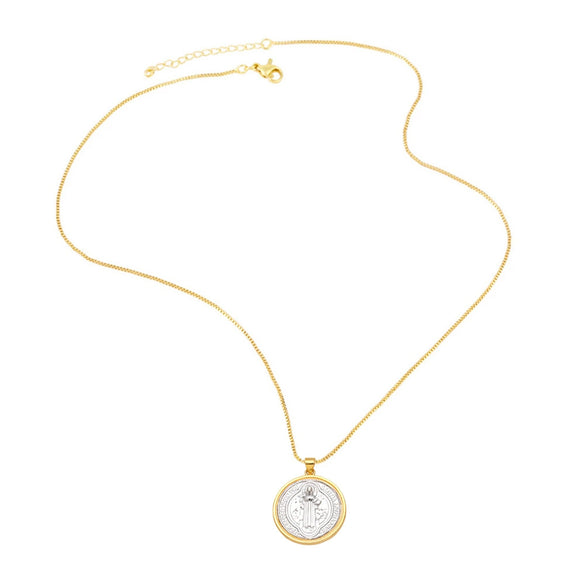 Wholesale Jewelry Simple Geometric Cross Pendant Necklace Copper Gold Plated O Shaped Chain
