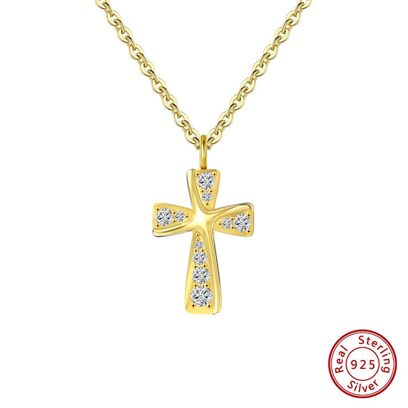 Wholesale Jewelry Simple Geometric Cross S925 Sterling Silver Inlaid Full Diamond Necklace For Men And Women