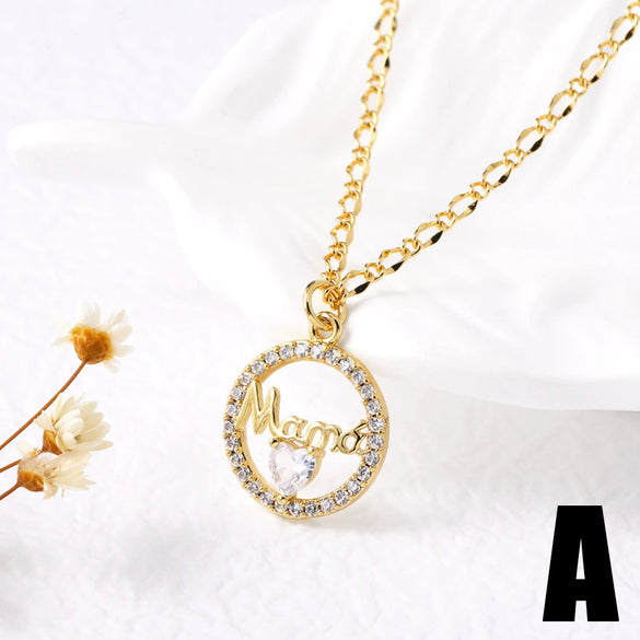 Wholesale Jewelry Simple Geometric Heart Copper Pendant Necklace With O Word Chain Electroplating