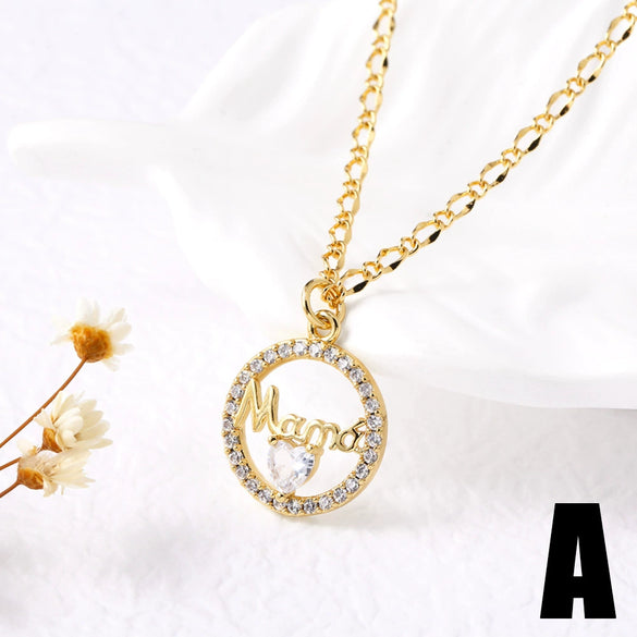 Wholesale Jewelry Simple Geometric Heart Copper Pendant Necklace With O Word Chain Electroplating