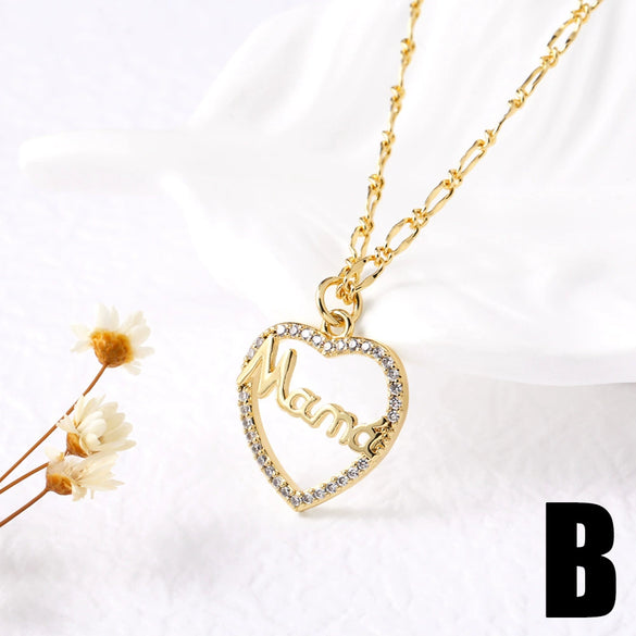 Wholesale Jewelry Simple Geometric Heart Copper Pendant Necklace With O Word Chain Electroplating