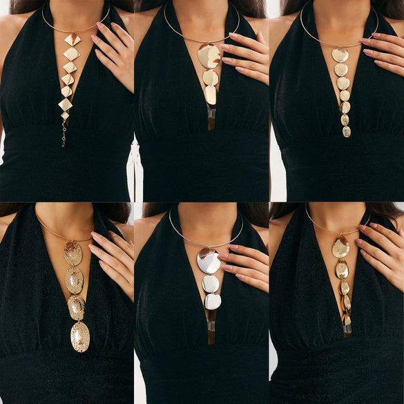 Wholesale Jewelry Simple Geometric Iron Splicing Tassel Yshaped Snake Bone Chain Necklace With Electroplating
