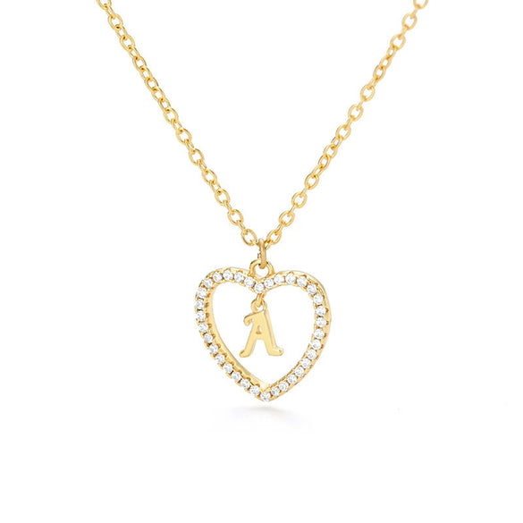 Wholesale Jewelry Simple Geometric Love Hollow Heart Pendant With 26 Letters Copper Zircon Pendant And Stainless Steel Ochain Electroplating Treatment