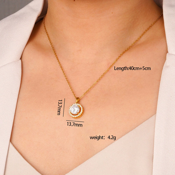 Wholesale Jewelry Simple Geometric Mixed Gemstone Setting Copper Pendant O Word Chain Electroplating Women's Necklace