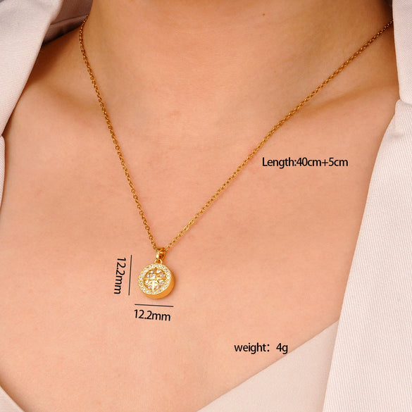 Wholesale Jewelry Simple Geometric Mixed Gemstone Setting Copper Pendant O Word Chain Electroplating Women's Necklace