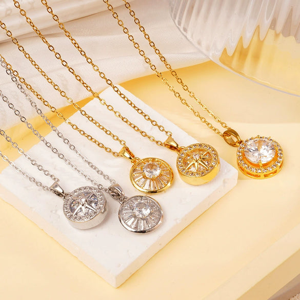 Wholesale Jewelry Simple Geometric Mixed Gemstone Setting Copper Pendant O Word Chain Electroplating Women's Necklace