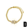 Wholesale Jewelry Simple Geometric Pattern Heart Pendant Copper Goldplated Cuban Chain Bracelet