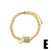 Wholesale Jewelry Simple Geometric Pattern Heart Pendant Copper Goldplated Cuban Chain Bracelet