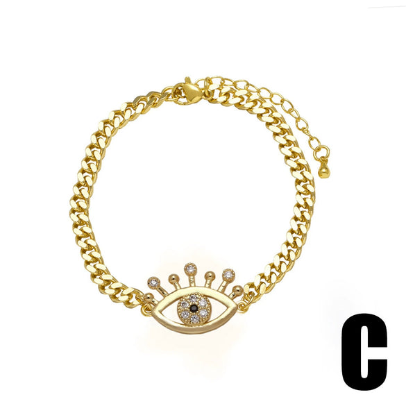 Wholesale Jewelry Simple Geometric Pattern Heart Pendant Copper Goldplated Cuban Chain Bracelet