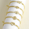 Wholesale Jewelry Simple Geometric Pattern Heart Pendant Copper Goldplated Cuban Chain Bracelet