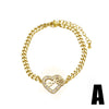Wholesale Jewelry Simple Geometric Pattern Heart Pendant Copper Goldplated Cuban Chain Bracelet