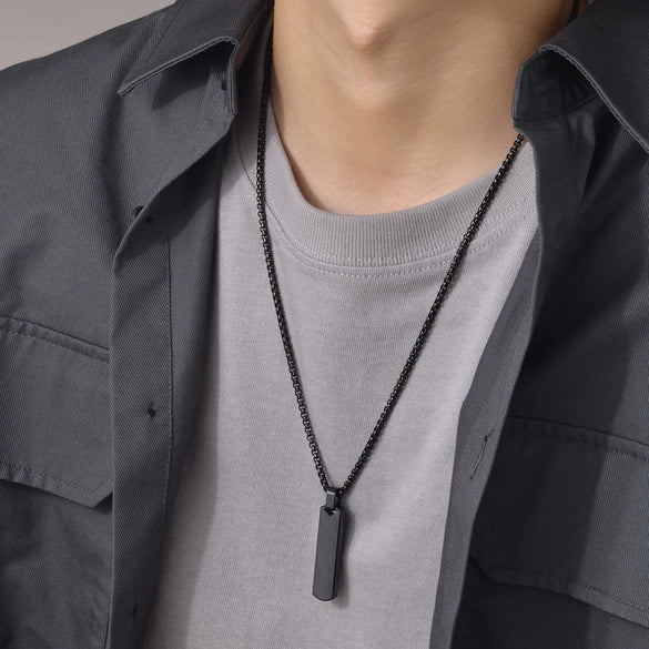 Wholesale Jewelry Simple Geometric Rectangular Stainless Steel And Titanium Steel Pendant Necklace With Lettering For Men
