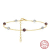 Wholesale Jewelry Simple Geometric S925 Sterling Silver Anklet With Natural Garnet Hollow Beads