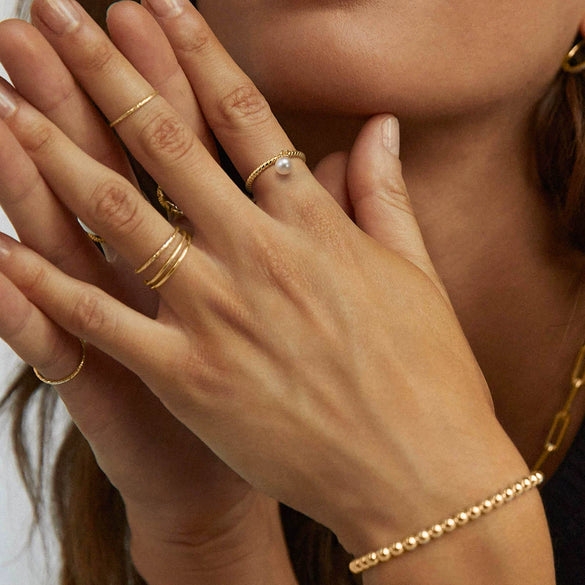 Wholesale Jewelry Simple Geometric S925 Sterling Silver Ring With Freshwater Pearl For Women Electroplated