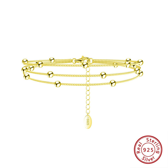 Wholesale Jewelry Simple Geometric 925 Silver Three Layer Round Bead Bracelet With Electroplating For Women