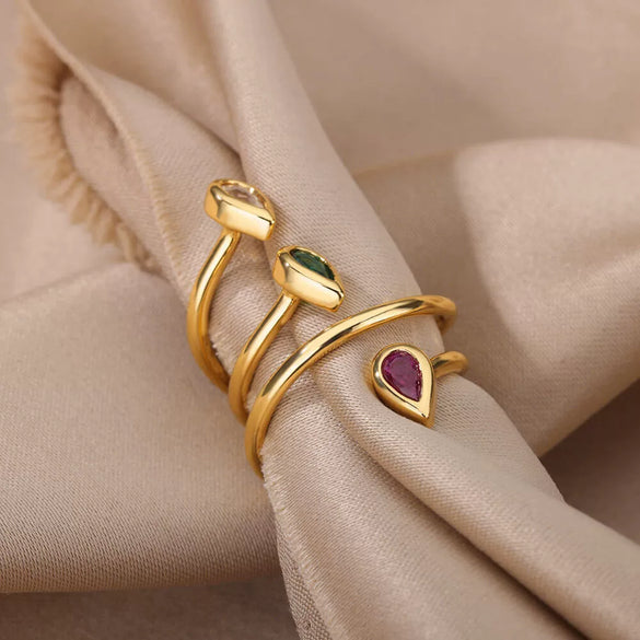 Wholesale Jewelry Simple Geometric Stainless Steel Zircon Open Ring For Women