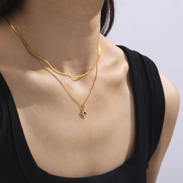 Wholesale Jewelry Simple Geometric Star Inlaid Zircon 316L Stainless Steel Electroplated Ochain Pendant Necklace