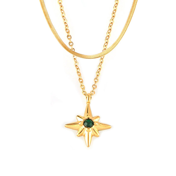 Wholesale Jewelry Simple Geometric Star Inlaid Zircon 316L Stainless Steel Electroplated Ochain Pendant Necklace