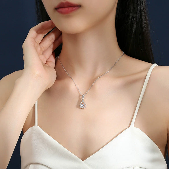 Wholesale Jewelry Simple Geometric 925 Sterling Silver Water Drop Pendant Necklace With Mosan Diamond