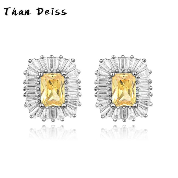 Wholesale Jewelry Simple Geometric Style S925 Sterling Silver Yellow Diamond Twopiece Set For Women With Ochain