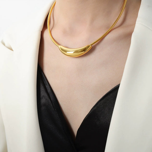 Wholesale Jewelry Simple Geometric 316L Stainless Steel Gold Plated Pendant Necklace Unisex
