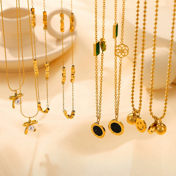 Wholesale Jewelry Simple Geometric 316L Stainless Steel Goldplated Pendant Necklace