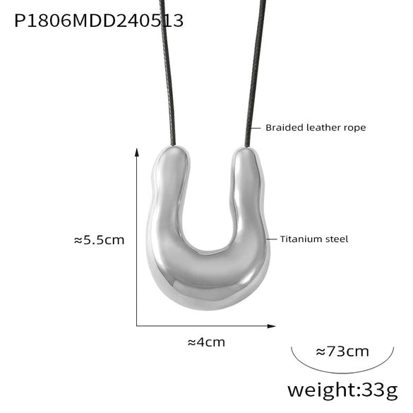 Wholesale Jewelry Simple Geometric Ushape 316L Stainless Steel Woven Leather Rope Pendant Necklace With Electroplating