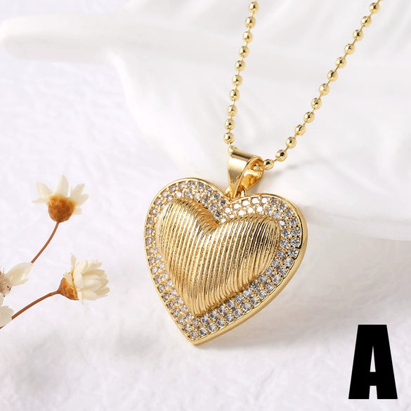Wholesale Jewelry Simple Heart Shape Copper Goldplated Pendant Necklace