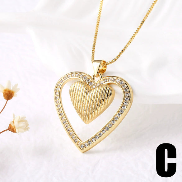 Wholesale Jewelry Simple Heart Shape Copper Goldplated Pendant Necklace
