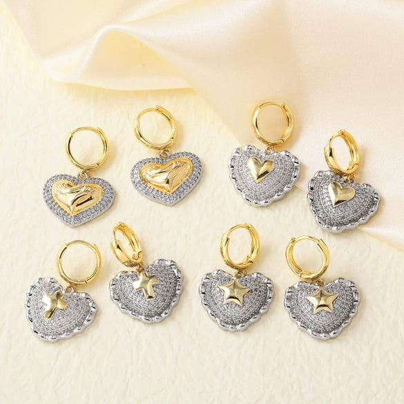 Wholesale Jewelry Simple Heart Shaped Copper Gold Plated Earrings