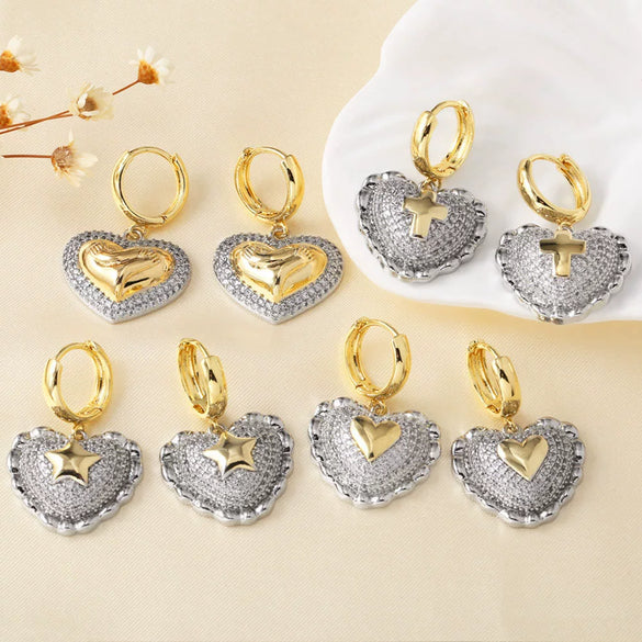 Wholesale Jewelry Simple Heart Shaped Copper Gold Plated Earrings