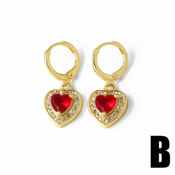 Wholesale Jewelry Simple Heartshaped Copper Earrings With Full Zircon Electroplating