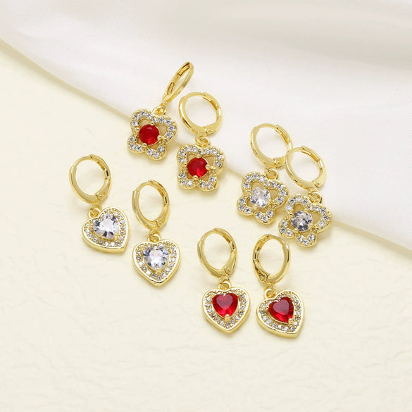 Wholesale Jewelry Simple Heartshaped Copper Earrings With Full Zircon Electroplating